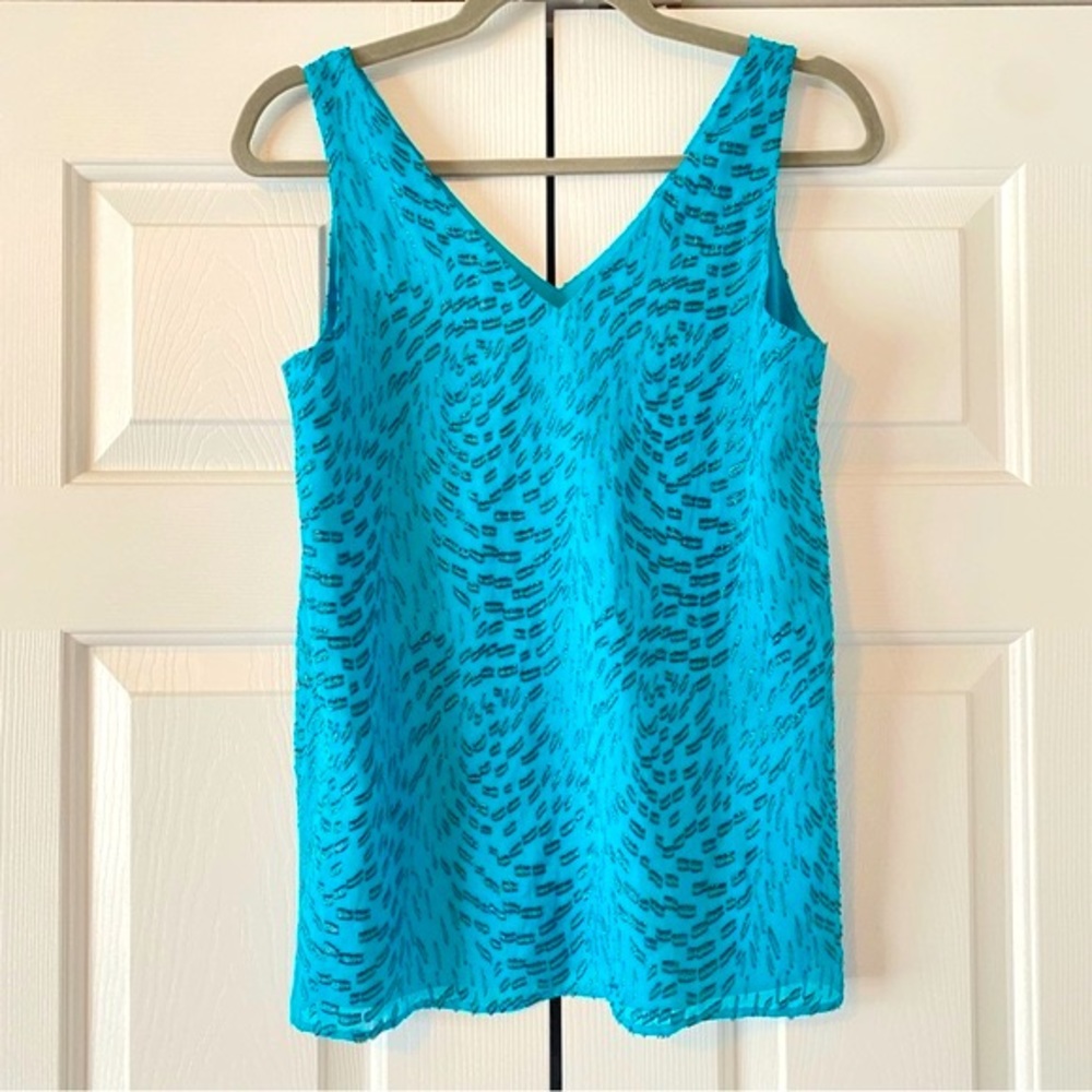 Lilly Pulitzer Teal Bay Swirl Clip Florin Silk Top, XS